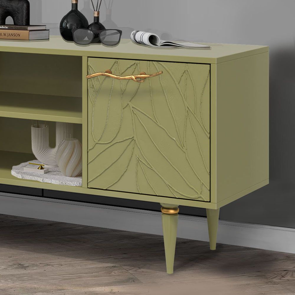 Тумба под ТВ Арт Колор leaves 117см Классик Голд Зеленая олива