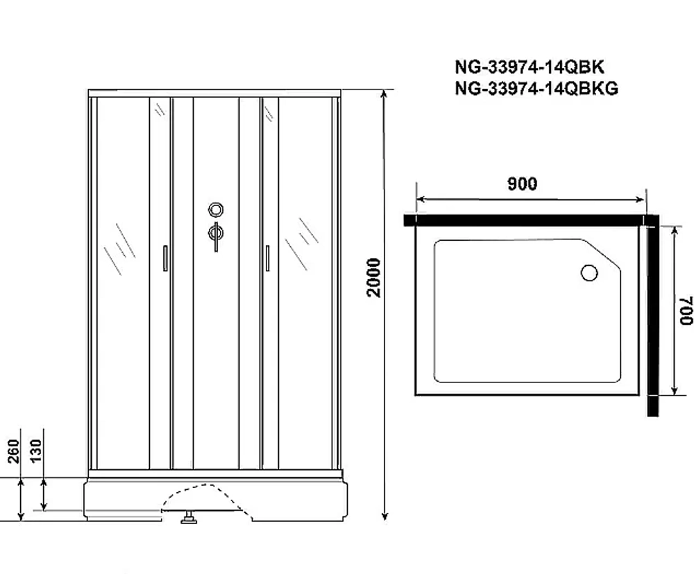 Душевая кабина Niagara Classic NG-33974-14QBKG 90x70 с гидромассажем