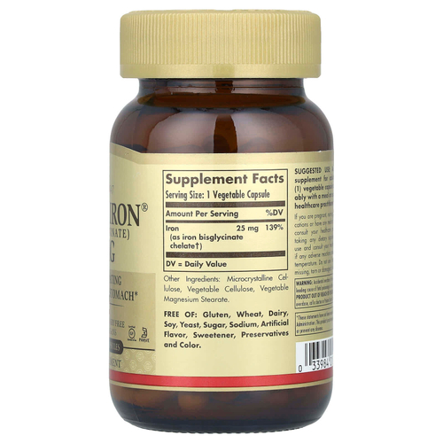 Solgar, Gentle Iron®, добавка с железом, 25 мг, 90 растительных капсул