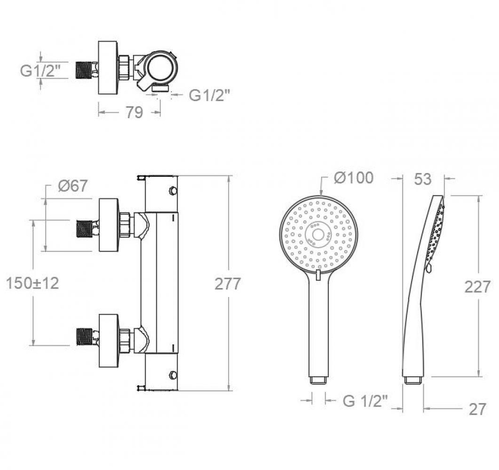 Смеситель термостатический для душа с душевым комплектом BLAUTHERM 943404T3