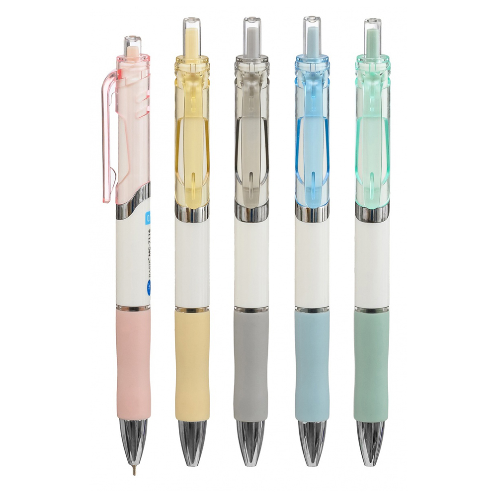 Набор синих автоматических шариковых ручек с верхней кнопкой, 5 шт, MC-Basir, авторучки синего цвета, цветной корпус серия Premium, ширина наконечника 0,7 мм