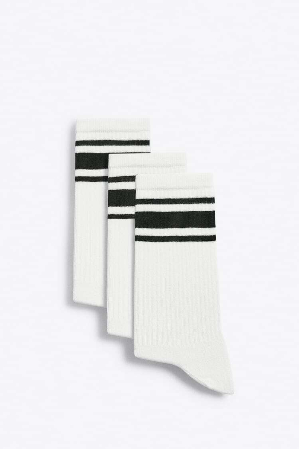 ZARA НАБОР ИЗ 3 ПАР НОСКОВ В ПОЛОСКУ, БЕЛЫЙ