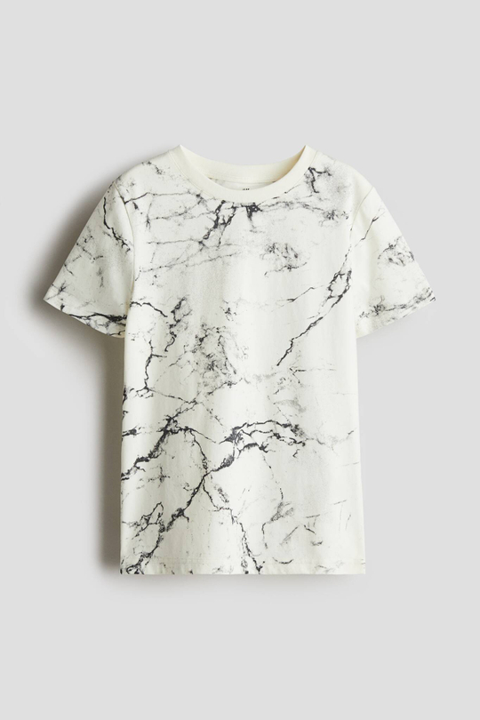 H&M Футболка из хлопка с принтом, кремовый