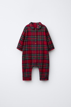ZARA КОМБИНЕЗОН ИЗ ФЛАНЕЛИ В КЛЕТКУ, КРАСНЫЙ