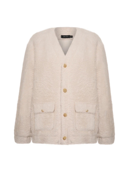 Кардиган из трикотажа с ворсом удлиненный кремовый