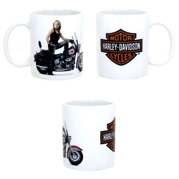 Кружка Harley Davidson ( девушка на мото / лого на белом фоне )