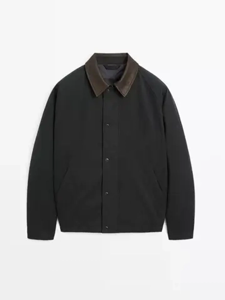 Massimo Dutti Куртка с кожаным воротником, темно-синий