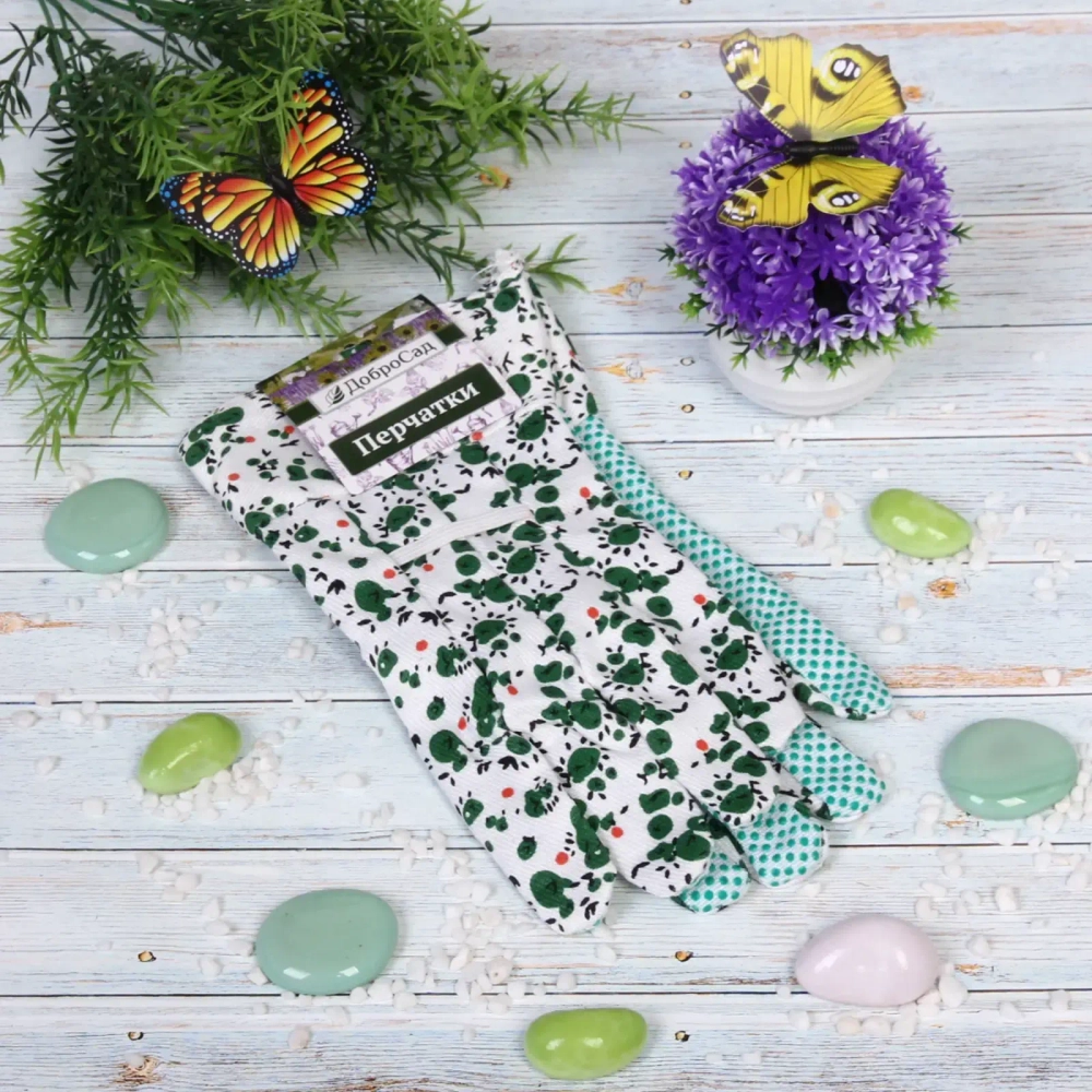 Перчатки полиэстер с полиуретановой точкой «Яблочки» 9 р-р ДоброСад