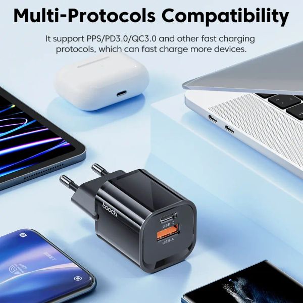 Адаптер питания Toocki 33Вт (Type-C + USB-A) Белый