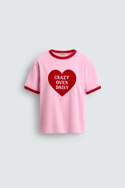 ZARA HARRY LAMBERT X DISNEY ФУТБОЛКА С ТЕКСТОМ, РОЗОВАТЫЙ