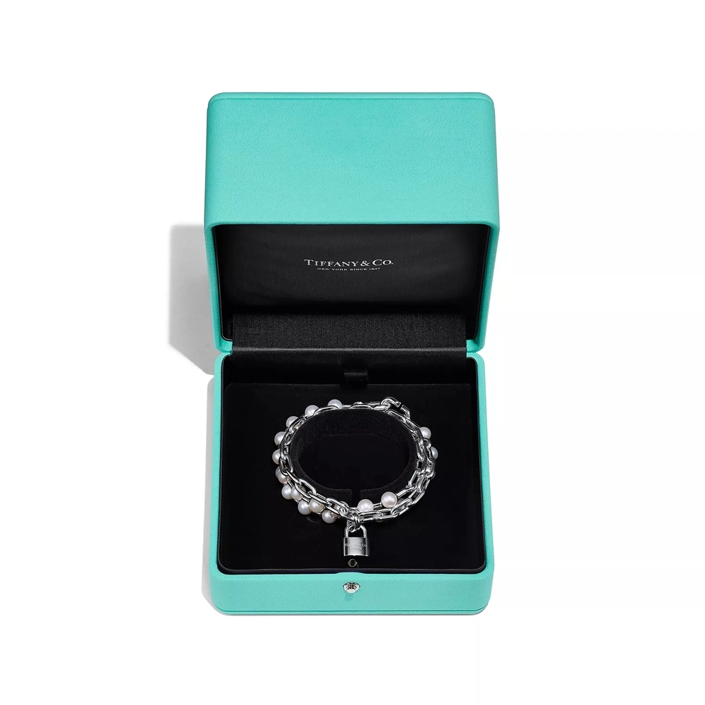 Браслет из серебра с жемчугом, Tiffany 💠Hard Wear Pearl Lock