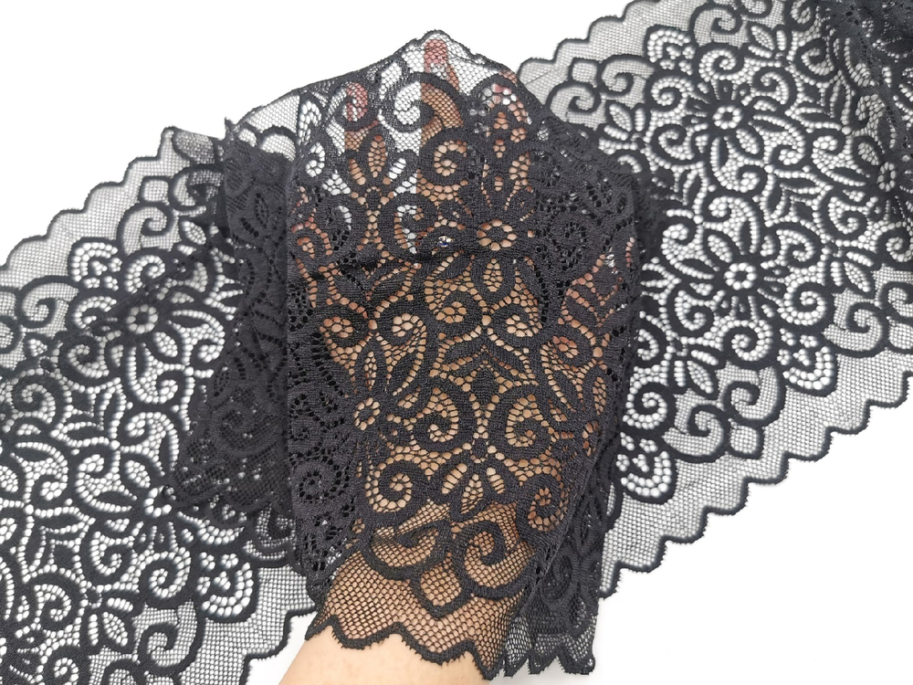 Эластичное кружево, 22см, черное (Арт: EK-2752), м