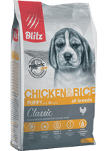 Сухой корм для щенков Blitz PUPPY CHICKEN & RICE для щенков все пород, курица и рис, 15 кг