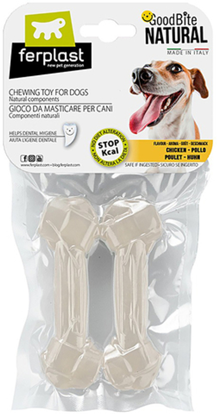 Ferplast Игрушка-кость GoodBite Natural Bone для собак, съедобная, пластик, размер S, со вкусом курицы, 2 х 40 г