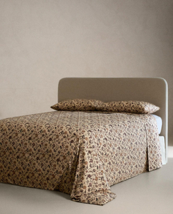 Zara Home - Атласная простыня с цветочным принтом, бежевый, 290x280 см