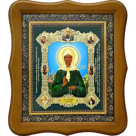 Матрона Московская с образами Святых. Печатная икона с золотым рельефным тиснением.