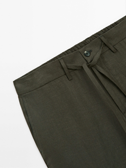 Massimo Dutti Брюки-джоггеры из 100% льна, темно-зеленый