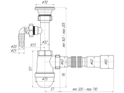 Сифон АНИ Пласт ANI С0315 1.1/2"*40/50 с гофротрубой и отводом