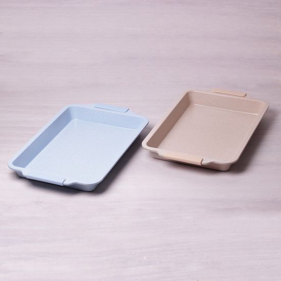 Форма для запекания 46х30х4.5 см из углеродистой стали (голубой и бежевый мрамор) Kamille