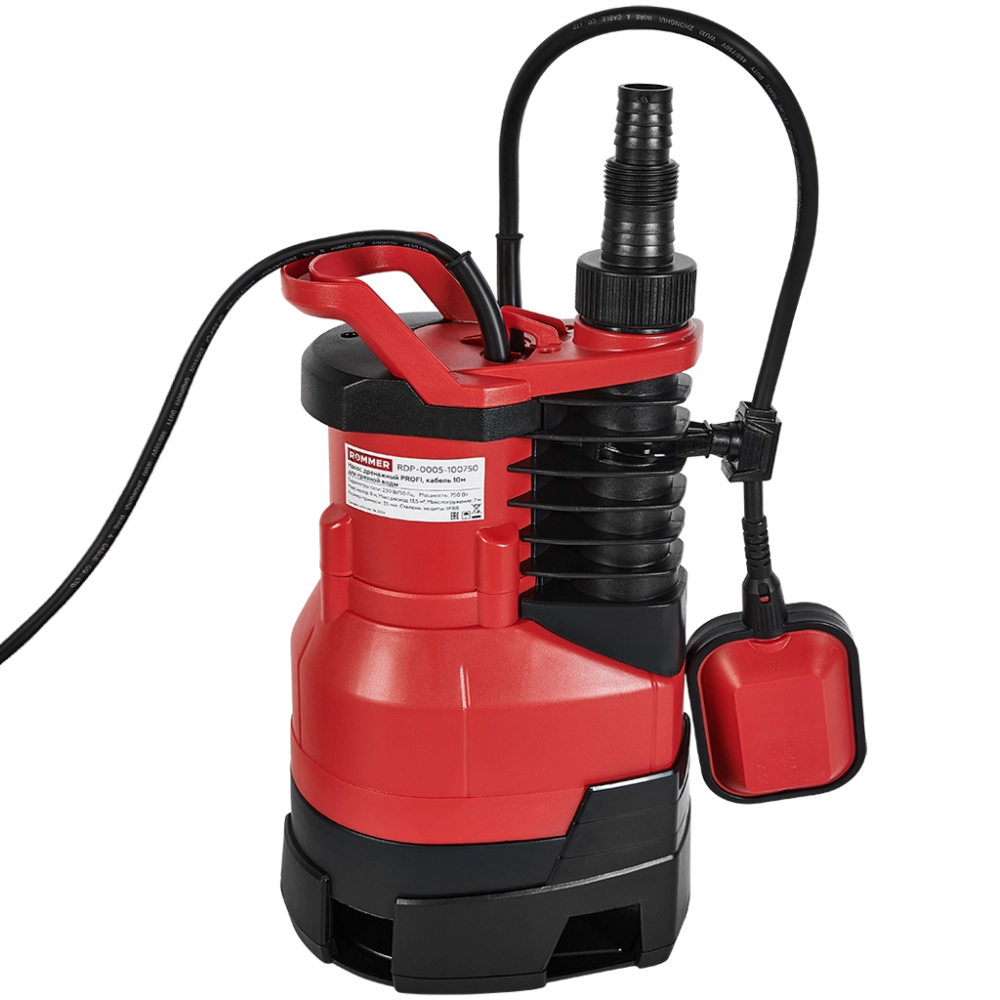 Насос дренажный для грязной воды ROMMER PROFI 750 (0,75 кВт, Qmax 13.5 м³/ч, Hmax 8 м, 1x230В)