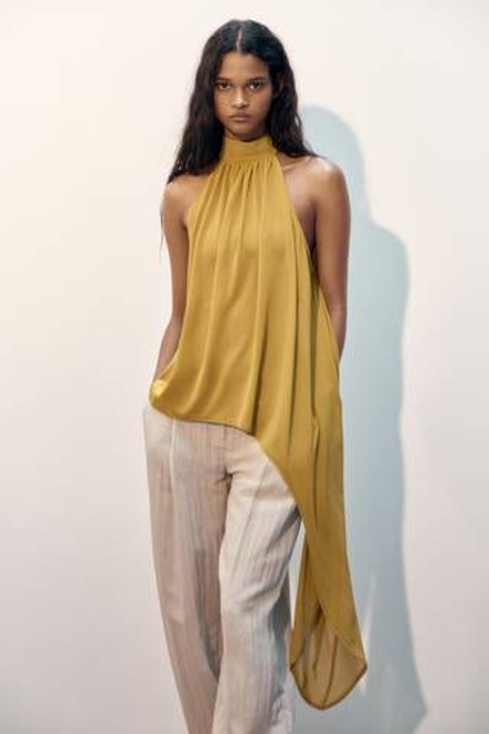 H&M Асимметричный топ с завязками на шее, горчично-желтый