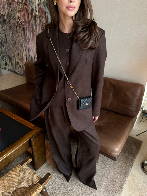 Жакет изо льна однобортный шоколадный