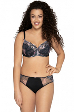 Бюстгальтер plus size на тонком поролоне с трехцветной вышивкой (Размер: 75L) (Цвет: черный)