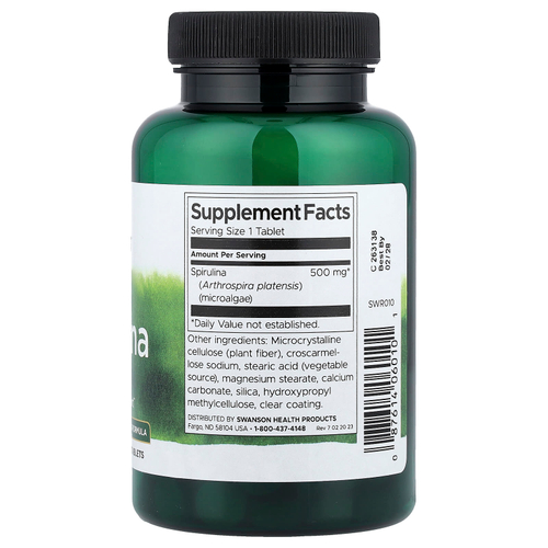 Swanson Vitamins, спирулина, 500 мг, 180 таблеток