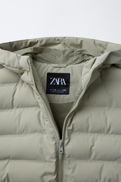 ZARA СТЕГАНЫЙ ЖИЛЕТ С КАПЮШОНОМ, КОСТЯНОЙ