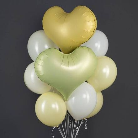 Букет шаров "Сердца лимонное и оливковое"