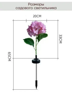 2шт. Декоративный садовый уличный светильник на солнечной батарее "Фонарик Гортензия Розовая"