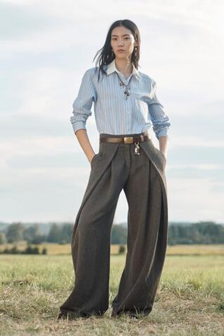 ZARA ШИРОКИЕ БРЮКИ СО СКЛАДКАМИ ИЗ ШЕРСТИЮ, ТЕМНО-КОРИЧНЕВЫЙ