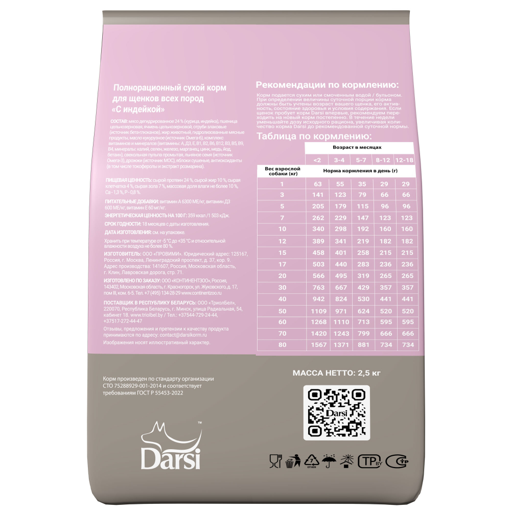 Сухой корм для щенков всех пород Darsi Puppy All Breeds, индейка 2,5 кг