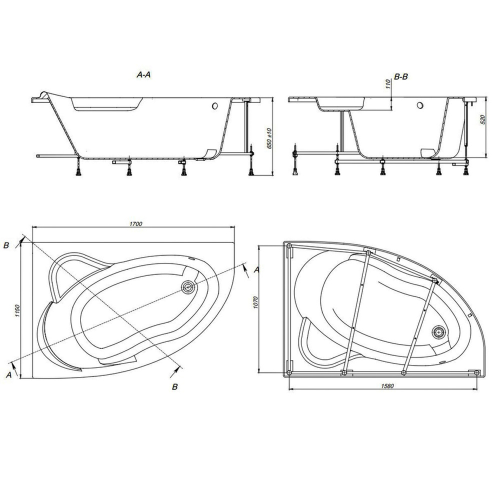 Акриловая ванна Roca Luna (Рока Луна) 170x115 R, 248641000