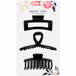 Крабы для волос НАБОР 3 шт., 8,5 см / 9 см / 11 см, soft touch, чёрный, MONTE VITA, 457032