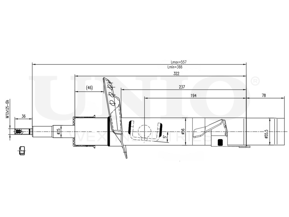 Амортизатор газовый передней подвески левый UNIO SAB-10218