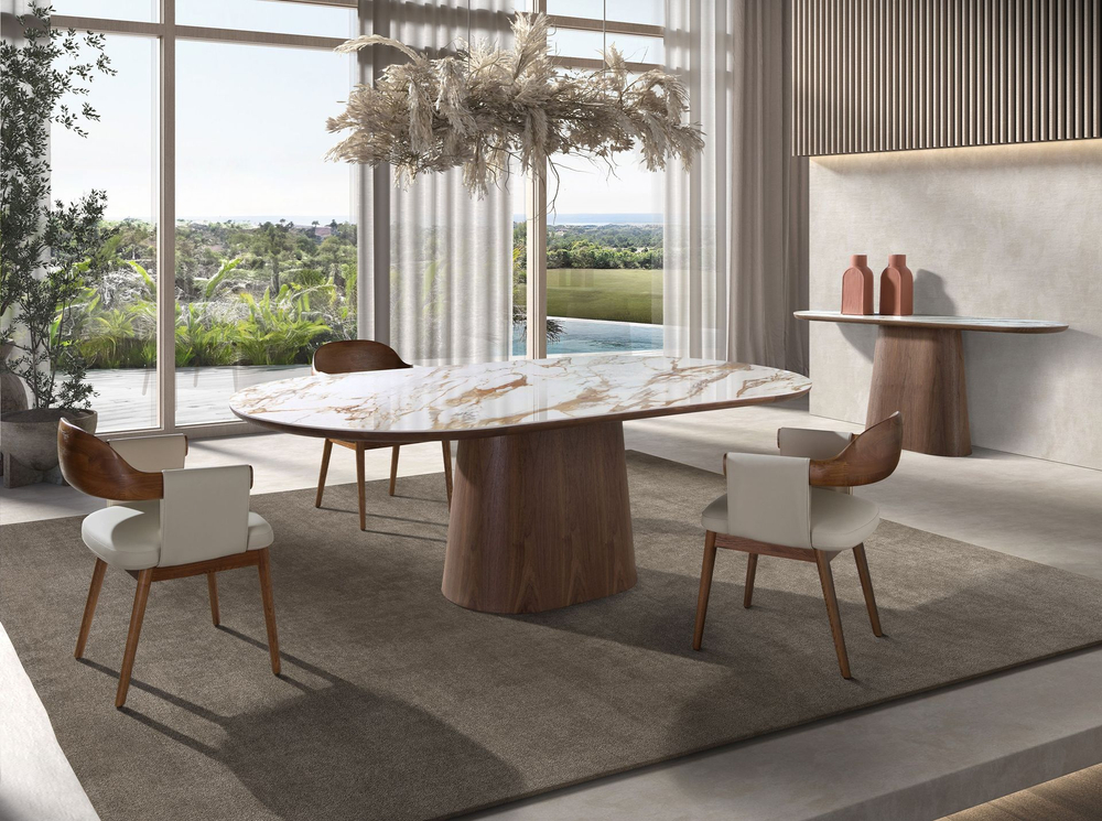 Обеденный стол 1173 из керамики в мраморной отделке и ореха