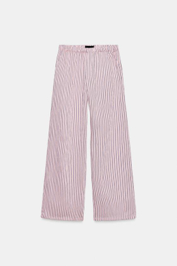 ZARA БРЮКИ-ПИЖАМА В ПОЛОСКУ, РОЗОВЫЙ/БЕЛЫЙ