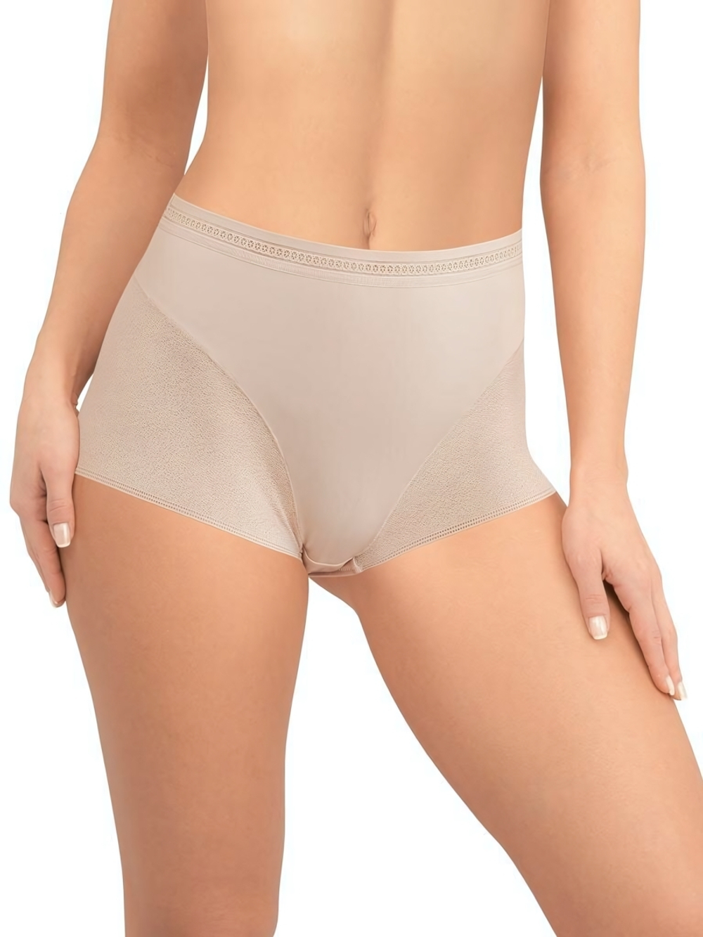 Высокие трусики-слипы из кружева с сетчатой структурой (Размер: L) (Цвет: бежевый)