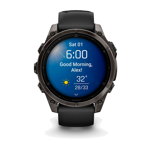 Умные часы Garmin Fenix 8, 47мм, Amoled Sapphire Carbon Gray DLC Titanium with Black/Pebble Gray Silicone Band (010-02904-29)