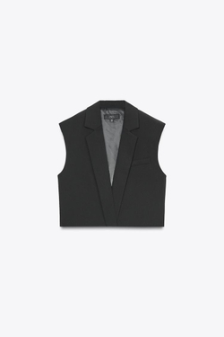 ZARA УКОРОЧЕННЫЙ ЖИЛЕТ С ЛАЦКАНАМИ, ЧЕРНЫЙ