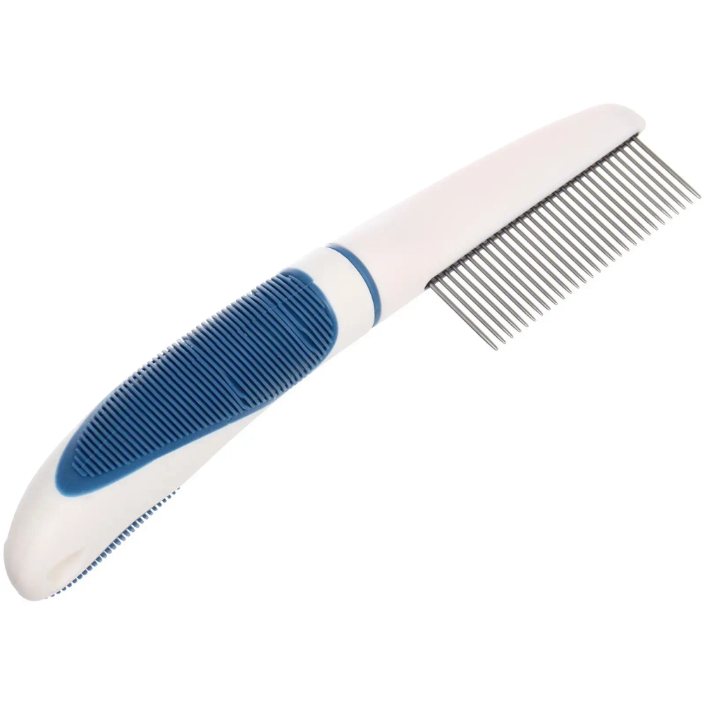 Расческа - пуходёрка для животных «ЛАПУСИКИ», коллекция БРО, прорезиненная ручка, цвет белый/голубой, 5*22см (блистер)