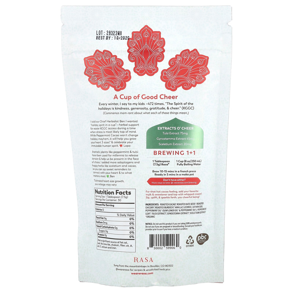 Rasa, Адаптогенный тоник для поддержки здоровья, перечная мята и какао, 226 г (8 унций)