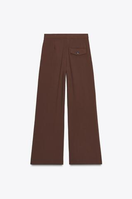 ZARA ШИРОКИЕ БРЮКИ С ЗАЩИПАМИ, КОРИЧНЕВЫЙ