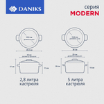 Набор посуды нерж, 6 пр, кастрюли 2.8, 5л, ковш 2л, индукц, Daniks, Эмилия, CW-W075-SE