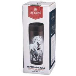 ТЕРМОКРУЖКА AGNESS "ХОД КОНЕМ" 360МЛ, КОЛБА НЕРЖ.СТАЛЬ 18/10