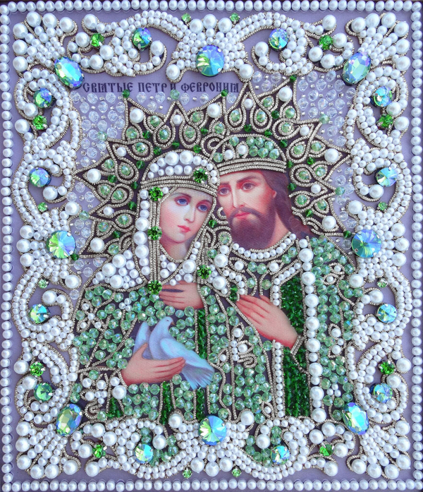 ЖС-13-СЗ Набор для вышивания хрустальными камнями Святые Петр и Феврония (зеленый)