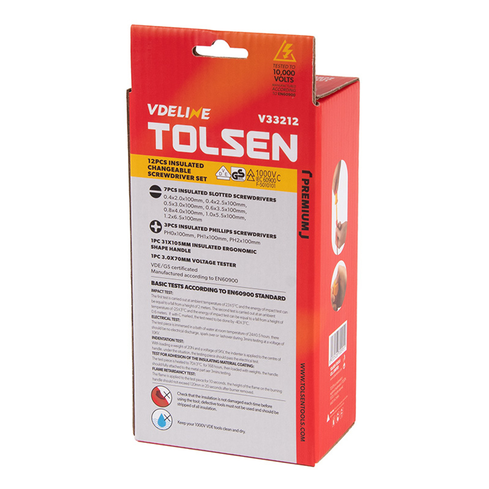 TOLSEN (TTV33212) Набор отвертка со сменными вставками диэлектрическими, 12 предметов