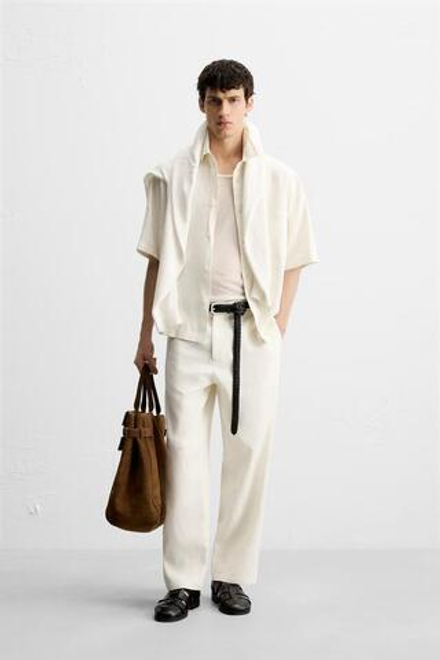 ZARA БРЮКИ ИЗ ВИСКОЗЫ И ДЖУТА, БЕЛЫЙ