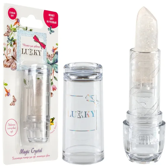 Помада блестящая LUKKY Magic Crystal меняет цвет на розовый с ароматом ванили 3,4 гр